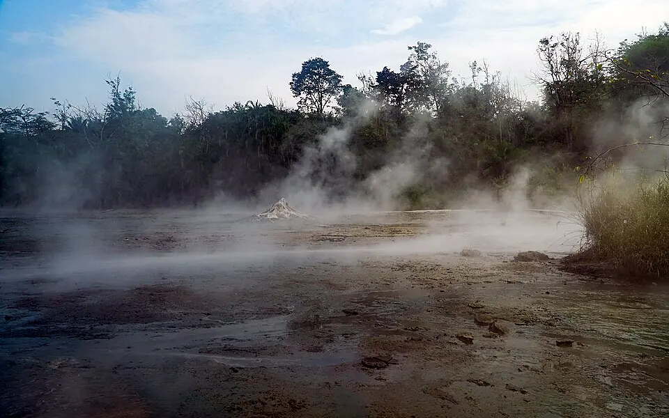 Steam rising from the Sempaya hot springs in Semuliki